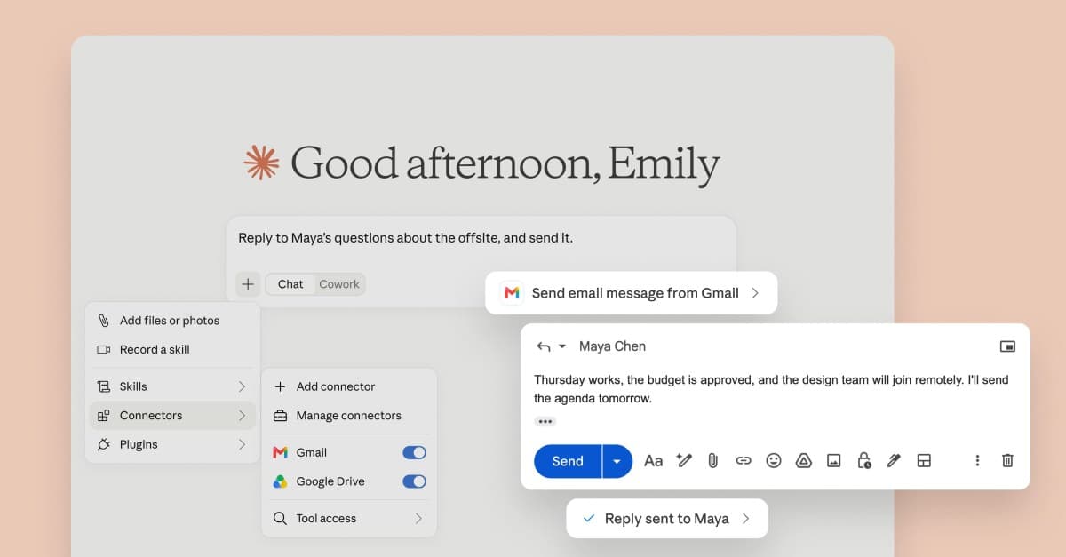 Claude can do more with Gmail and Google Drive, and access to Claude Cowork is expanding. - The Verge