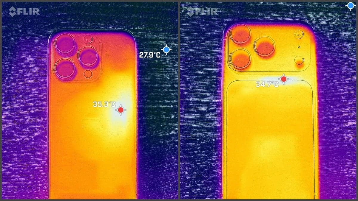 A thermal camera was used to compare the heat dissipation of aluminum and titanium iPhones.