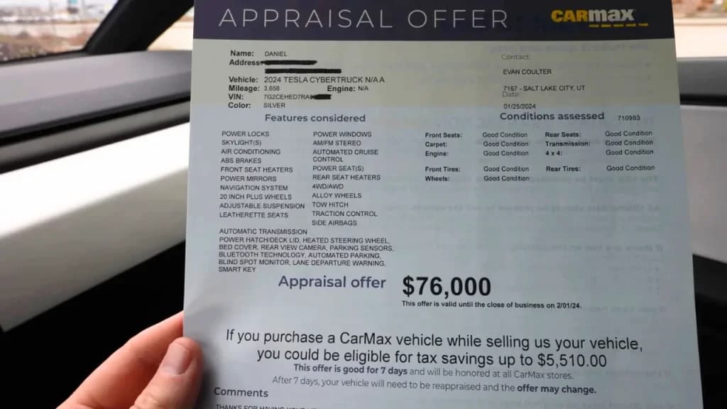 Utah man takes Tesla Cybertruck to CarMax for appraisal and gets a 'shocker' of an offer that has him walking away laughing in disbelief - supercarblondie.com image 5