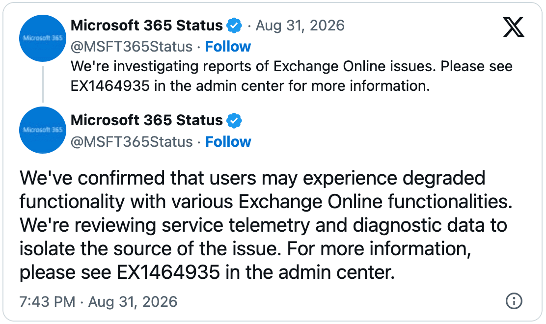 Microsoft Exchange Online outage causes email failures, auth issues - BleepingComputer image 3