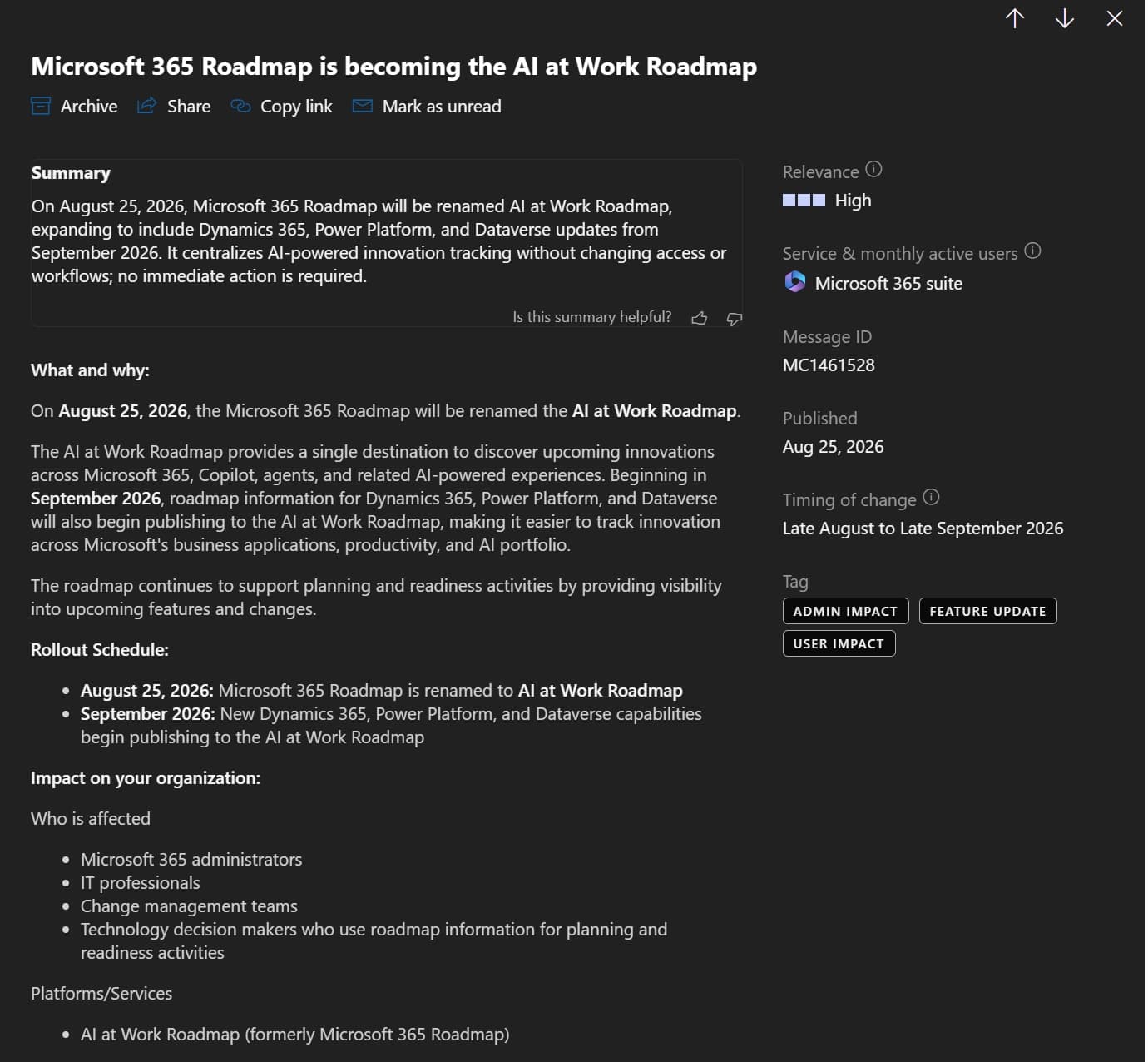 Microsoft's latest AI rebrand beats its own history of terrible rebrands, renaming Microsoft 365 Roadmap to "AI at Work" - Windows Latest image 4
