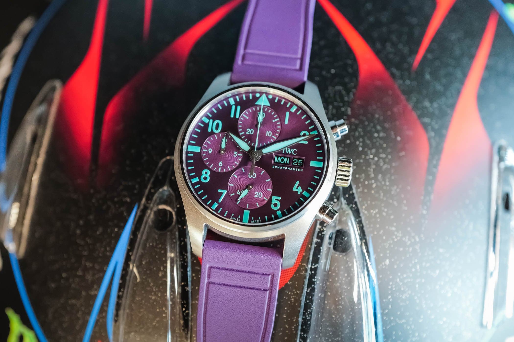 First Look: The New Purple IWC Pilot Chronograph 41 Mercedes-AMG PETRONAS Formula One Team - Monochrome Watches image 2