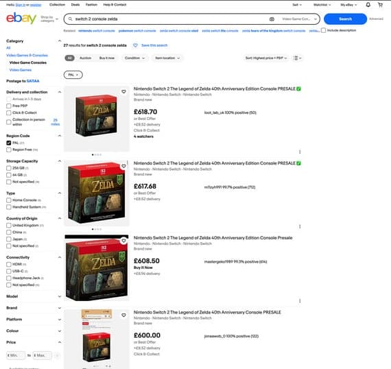 Nintendo's new Zelda Switch 2 sold out in hours, and yes, scalpers already want £700+ for it - Eurogamer.net image 5